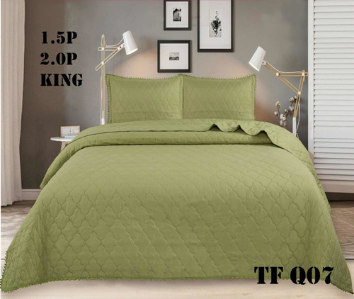 Cubrecama Quilt De Verano 2 Plazas Con Pompones Color Verde