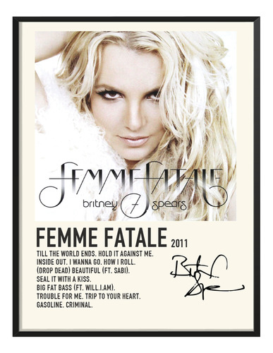 Poster Britney Spears Album Tracklist Femme Fatale 120x80