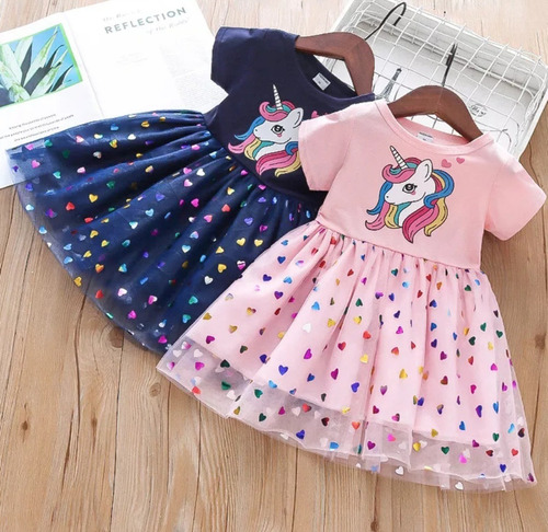 Vestido Para Niñas Diseño Unicornio Fiesta Cumpleaños 