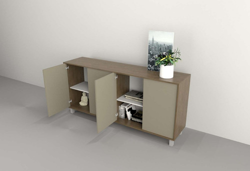 Bahiut Vajillero Living Comedor Mueble 4 Puertas Nogal Gris