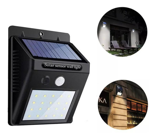 Arandela Holofote Leds Placa Energia Solar A Prova D´agua Cor Preto