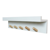 Prateleira Canaleta 60cm Mdf Branco Com Ganchos Cabideiros