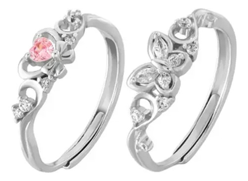 2 Anillos Promesa Moderno Zirconia Rosa Parejas Compromiso