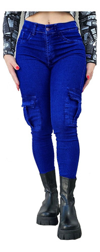 Jeans Pantalon Cargo Elastizado Chupín Tiro Alto Mujer Moda