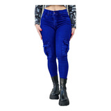 Jeans Pantalon Cargo Elastizado Chupín Tiro Alto Mujer Moda