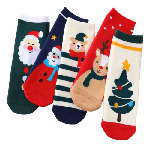 Calcetines 5 Pares Algodón Infantil Niño Niña Navidad Unisex