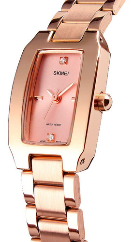 Reloj Mujer Skmei 1400 Acero Minimalista Elegante Clasico Color De La Malla Dorado/rosa