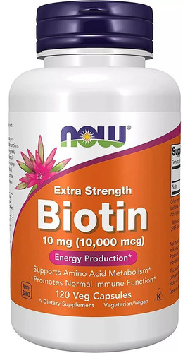 Biotin 10mg 10000 Mcg 120 Capsulas Veg Now Foods Importado