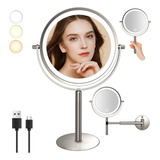 Espejo De Maquillaje De Mesa Con Luz Y Espejo De Aumento De