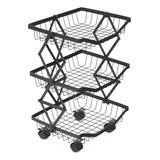 Carrito Organizador De Cocina Plegable Estante De 3 Niveles Color Negro