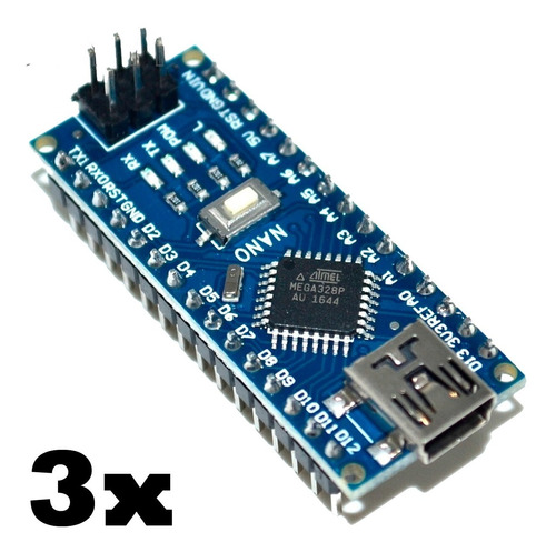 Kit 3x Placa Nano V3 C/pinos Soldados Atmega326 Para Arduino