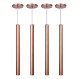 Kit 4 Pendente Tubo Rose Gold 50cm Cabo Cristal Led Frio Iluminar Ambiente