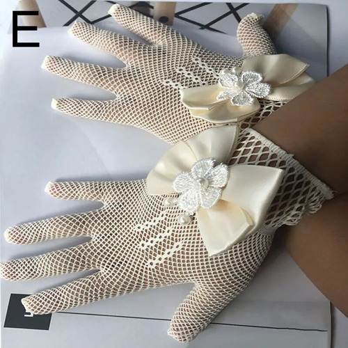 Guantes De Decoración De Perlas De Encaje Con Lazo De Malla