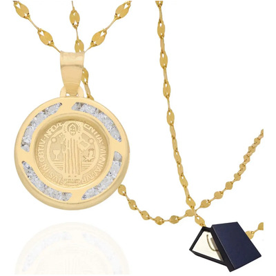 Dije Medalla San Benito Protector 10k Amuleto Protección Cadena Grano Cafe 10k 45cm Oro 10k Italy Gargantilla Joyeria Fina Regalo Novia Mujer Italy 10 KIlates Bautizo 10 Quilates | Envío gratis