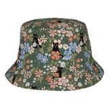 Sombrero De Pescador Con Diseño De Gato Negro Floral Para Mu