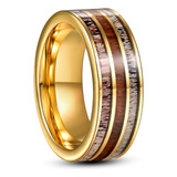 Anillo De Tungsteno Dorado De 8 Mm Para Hombre Con Incrustac