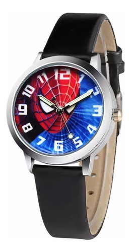 Reloj Spiderman Para Niños Pulsera Negra.