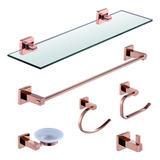 Kit Acessórios Para Banheiro Prizi Aço Inox 6 Peças Rose