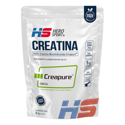 HS Hero Sport Creatina Monohidratada Creapure® 1kg. 100% Pura. Solo 1 Ingrediente Creatina Alemana Creapure®. Vegana, Sin Azúcar, 200 porciones, 5g por porción, Incluye Scoop. Pure. Proven. Perfect. | MercadoLibre