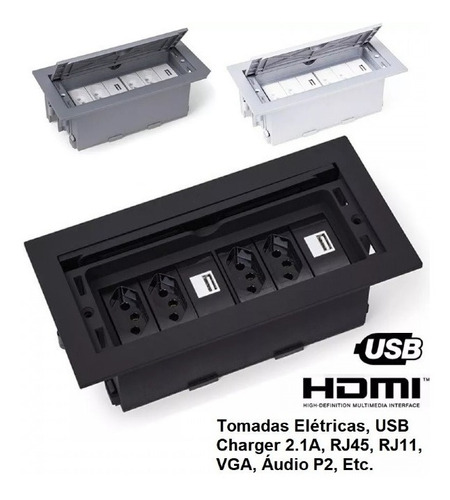 Caixa De Tomadas C/4 Tomadas 2p+t + 2 Usb Charger 2.1 Amper