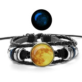 Pulsera Manilla Cuero Luna Brilla En La Oscuridad Hombre Muj