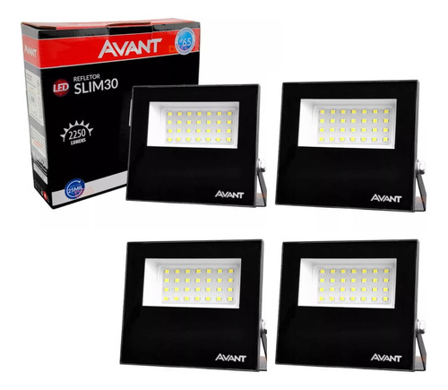 Kit 4 Refletores Led 30w Luz Branca Avant Bivolt 6500k Ip65