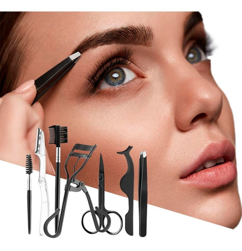 Kit X7 Cuidado Facial Perfilador Tijera Pinza Cejas Pestañas