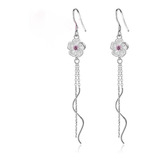 Aretes Pendientes Largos Plata 925 Flor Mujer Regalo