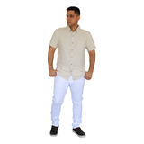 Camisa Hering Masculina Slim Linho Bege Manga Curta K48r1hsi