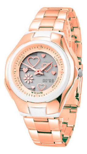 Reloj Dama G-force Lady Love Dual Acero Al206 Rosa + Estuche