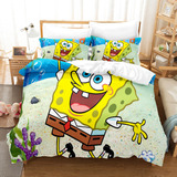 Calça Quadrada Bob Esponja, Cama De Casal, Fronhas Com Capa