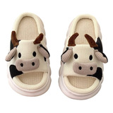 Pantuflas Mujer Pantuflas De Vaca Suaves Cómodas Lino Mudas