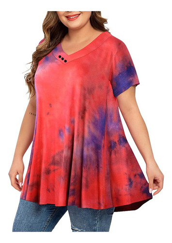 Tops De Mujer De Talla Grande Con Estampado Tie-dye, Manga C