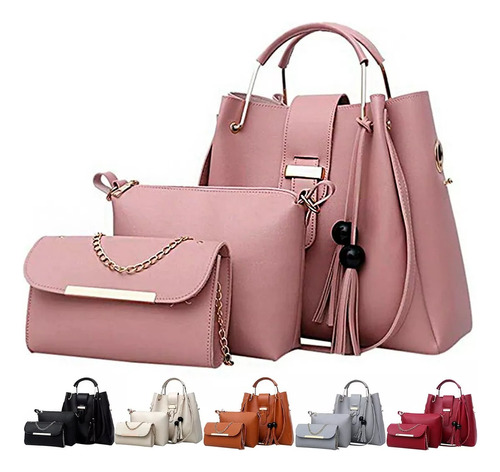 Set 3 Bolsas Bandolera Mujer Cosmetiquera Cartera Crossbody Color Rosa