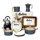 Juego Ollas Hudson Gray Cafetera 9 Posillos Y Pava Silbadora