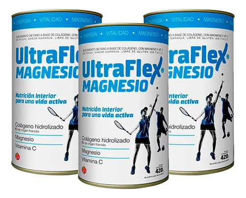 Combo X 3 Und Ultraflex Magnesio Colágeno Hidrolizado 420 G