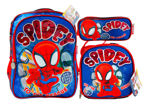 Mochila, Lonchera Y Lapicera Spiderman Spidey Y Sus Amigos, Hombre Araña Original Primaria