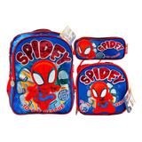 Mochila, Lonchera Y Lapicera Spiderman Spidey Y Sus Amigos, Hombre Araña Original Primaria