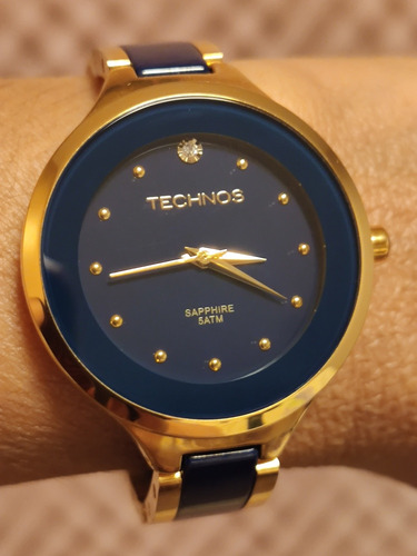 Relógio Feminino Technos Saphire Azul E Dourado Sem Uso 