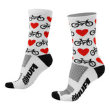 Meia Hupi Ciclismo Corrida Academia Cano Médio Love Bike 