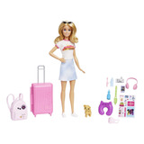 Muñeca Barbie Y Accesorios, Set De Viaje Con Cachorro Para M