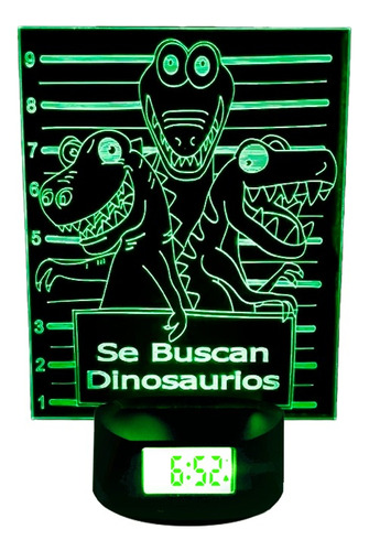 Lampara 3d Dinosaurios Divertidos Base Reloj+ Control+ Pilas