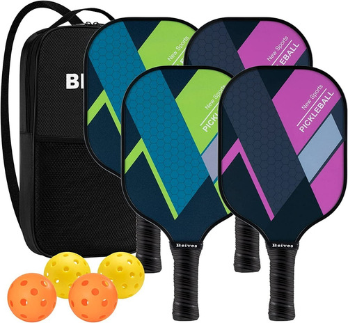 Pack De 4 Raquetas De Ping Pong Beives Pickleball Be06 Verde/rosa