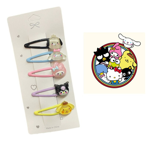 Pack 10 Pasadores Sanrio Melody Kuromi Pochacco Cinnamoroll