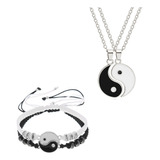 2pzs Juego De Collar Y Pulsera Ajustable De Yin Yang Diseño