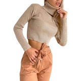 Polera Corta Crop Top Mujer Cuello Tendencia Moda Colores