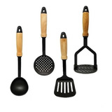 Set X 4utensilios De Nylon Mango De Madera Jovifel Teflón