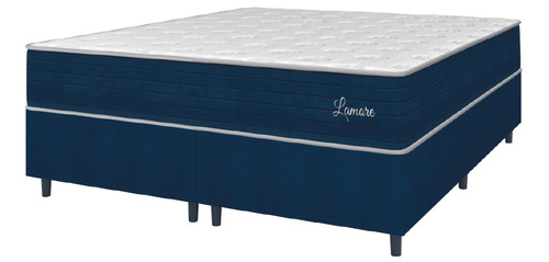 Cama Box Casal King Colchão Com Molas Ensacadas Lamore Azul