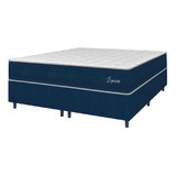 Cama Box Casal King Colchão Com Molas Ensacadas Lamore Azul