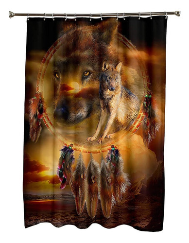 Cortina Ducha Impermeable Y Lavable Wolf Dreamcatcher